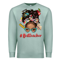 Seafoam Afro Messy Bun Best Teacher With Leopard Glasses Bbs Premium Sweatshirt - BundleAndBundleShop