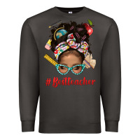 Smoke Afro Messy Bun Best Teacher With Leopard Glasses Bbs Premium Sweatshirt - BundleAndBundleShop