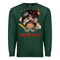 Sports Green Afro Messy Bun Best Teacher With Leopard Glasses Bbs Premium Sweatshirt - BundleAndBundleShop
