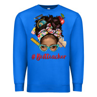 True Royal Afro Messy Bun Best Teacher With Leopard Glasses Bbs Premium Sweatshirt - BundleAndBundleShop