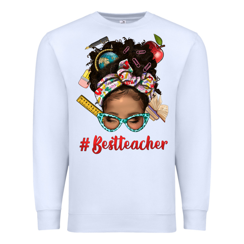 Afro Messy Bun Best Teacher With Leopard Glasses Bbs Premium Sweatshirt by BundleAndBundleShop | Teevron