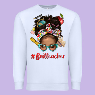 Afro Messy Bun Best Teacher With Leopard Glasses Bbs Premium Sweatshirt Designed By Bundleandbundleshop