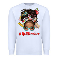 White Afro Messy Bun Best Teacher With Leopard Glasses Bbs Premium Sweatshirt - BundleAndBundleShop