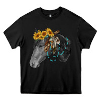 Black black and white western horse Heavy Core Tee - RanaPortraitStore