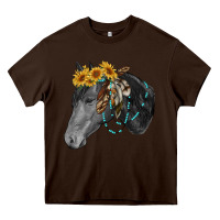 Chocolate Brown black and white western horse Heavy Core Tee - RanaPortraitStore