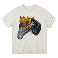 Cream black and white western horse Heavy Core Tee - RanaPortraitStore
