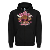 Black cow with flowers and butterflies Zipper Hoodie - MaliasSmallBusiness