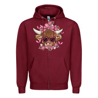 Burgundy cow with flowers and butterflies Zipper Hoodie - MaliasSmallBusiness