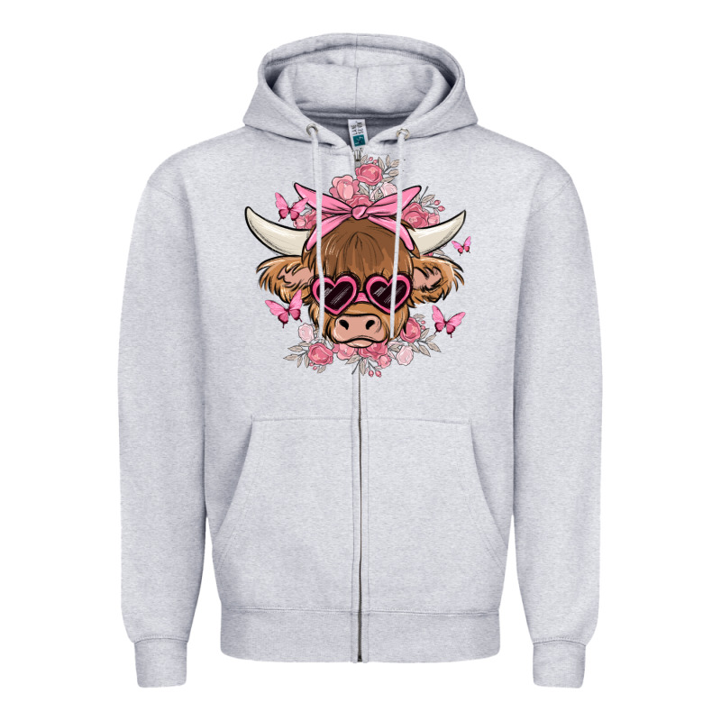 Cow With Flowers And Butterflies Zipper Hoodie by MaliasSmallBusiness | Teevron