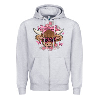 Heather Grey cow with flowers and butterflies Zipper Hoodie - MaliasSmallBusiness