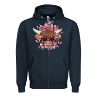 Navy cow with flowers and butterflies Zipper Hoodie - MaliasSmallBusiness