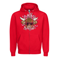 Red cow with flowers and butterflies Zipper Hoodie - MaliasSmallBusiness