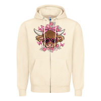 Sandshell cow with flowers and butterflies Zipper Hoodie - MaliasSmallBusiness