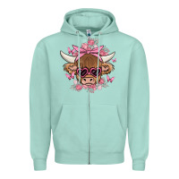 Seafoam cow with flowers and butterflies Zipper Hoodie - MaliasSmallBusiness