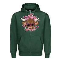 Sports Green cow with flowers and butterflies Zipper Hoodie - MaliasSmallBusiness