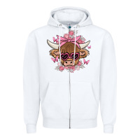White cow with flowers and butterflies Zipper Hoodie - MaliasSmallBusiness