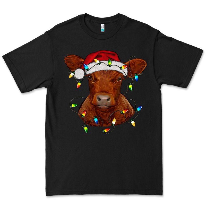 Christmas Baby Red Angus Calf With Lights Premium Tee by RanaPortraitStore | Teevron