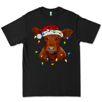 Black Christmas baby red angus calf with lights Premium Tee - RanaPortraitStore