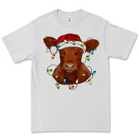 Dove Grey Christmas baby red angus calf with lights Premium Tee - RanaPortraitStore