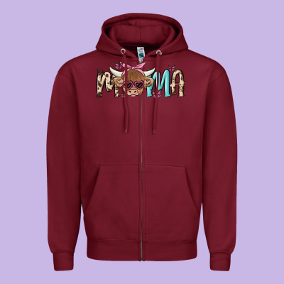 Mama Cow Zipper Hoodie Designed By Maliassmallbusiness