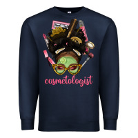 Navy Afro Messy Bun Cosmetologist Premium Sweatshirt - BundleAndBundleShop