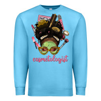 Ocean Blue Afro Messy Bun Cosmetologist Premium Sweatshirt - BundleAndBundleShop