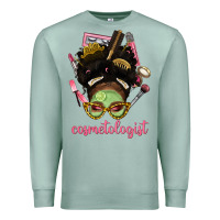 Seafoam Afro Messy Bun Cosmetologist Premium Sweatshirt - BundleAndBundleShop
