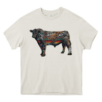 Cream black angus bull with western patterns Heavy Core Tee - RanaPortraitStore