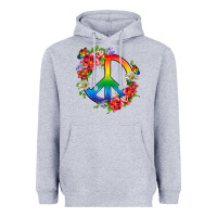 Heather Grey Peace Pride LGBTQ+ And Flowers Heavyweight Hoodie - BundleAndBundleShop