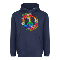 Navy Peace Pride LGBTQ+ And Flowers Heavyweight Hoodie - BundleAndBundleShop