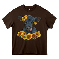 Chocolate Brown black angus calf with sunflowers Heavy Core Tee - RanaPortraitStore