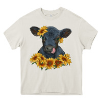 Cream black angus calf with sunflowers Heavy Core Tee - RanaPortraitStore