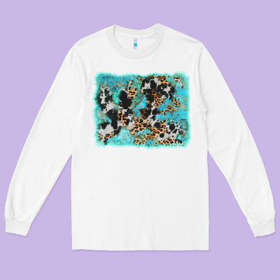 Turquoise Cowhide Leopard Background Long Sleeve Tee Designed By Adodesignshop
