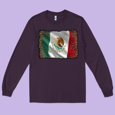 Mexico Flag Black Glitter Leopard Long Sleeve Tee Designed By Adodesignshop