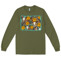 Army Green cow skull sunflower background Long Sleeve Tee - AdoDesignShop