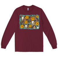 Burgundy cow skull sunflower background Long Sleeve Tee - AdoDesignShop