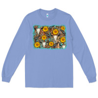 Colony Blue cow skull sunflower background Long Sleeve Tee - AdoDesignShop