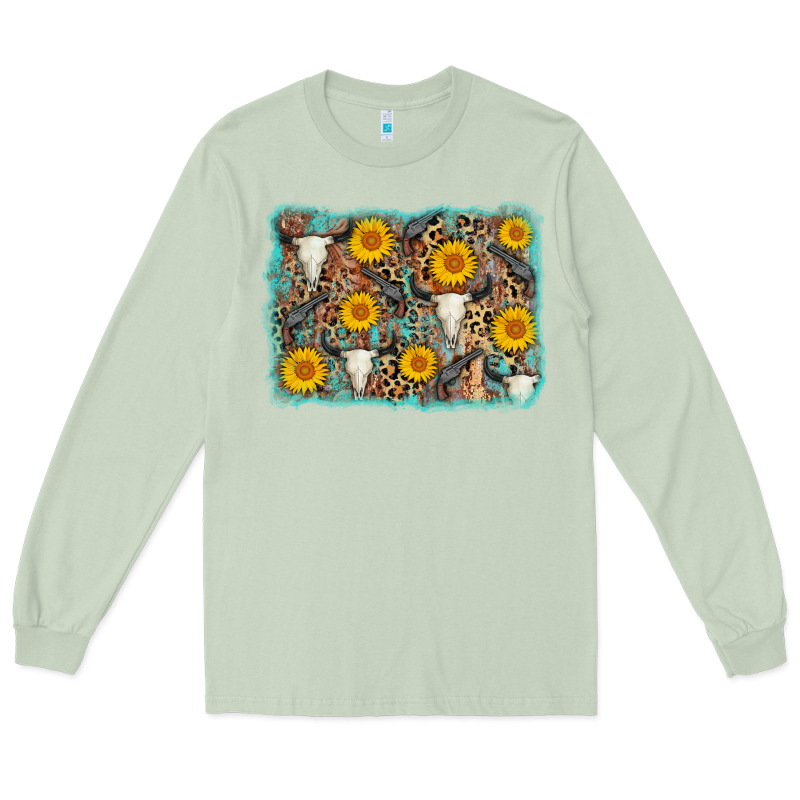 Cow Skull Sunflower Background Long Sleeve Tee by AdoDesignShop | Teevron