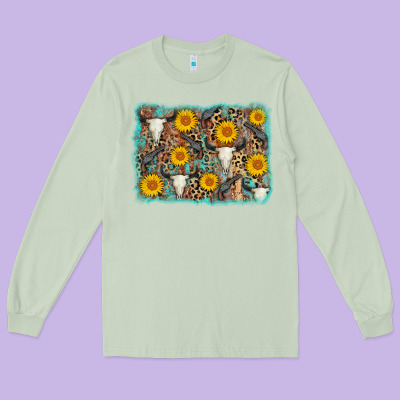 Cow Skull Sunflower Background Long Sleeve Tee Designed By Adodesignshop