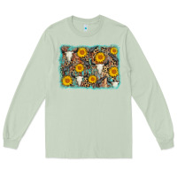 Matcha cow skull sunflower background Long Sleeve Tee - AdoDesignShop
