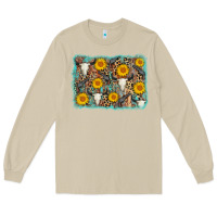 Mushroom cow skull sunflower background Long Sleeve Tee - AdoDesignShop