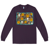 Plum cow skull sunflower background Long Sleeve Tee - AdoDesignShop