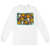 White cow skull sunflower background Long Sleeve Tee - AdoDesignShop