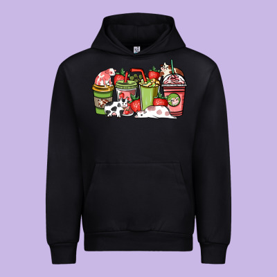 Cow And Strawberry Coffee Cups Urban Hoodie Designed By Howdyjamesfarm