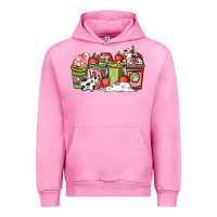 Fuchsia Pink Cow and strawberry coffee cups Urban Hoodie - HowdyJamesFarm