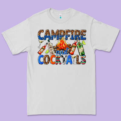 Premium Tee campfire and cocktails