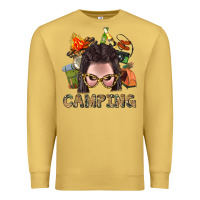Antique Gold Camping Braid Hair Woman With Fire Bbs Premium Sweatshirt - BundleAndBundleShop