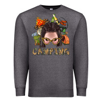 Charcoal Heather Camping Braid Hair Woman With Fire Bbs Premium Sweatshirt - BundleAndBundleShop
