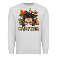 Dove Grey Camping Braid Hair Woman With Fire Bbs Premium Sweatshirt - BundleAndBundleShop