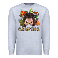 Heather Grey Camping Braid Hair Woman With Fire Bbs Premium Sweatshirt - BundleAndBundleShop